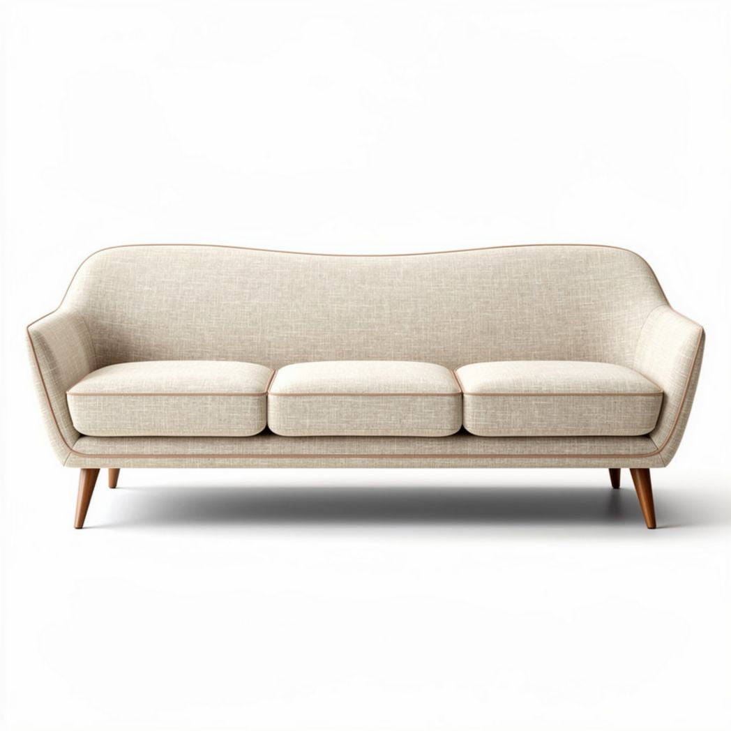 Canapé en tissu beige avec pieds en bois dimensions 200 x 85 x 85cm