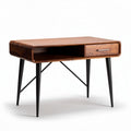 Bureau en bois de noyer avec tiroir et pieds en métal noir 90 x 45 x 75cm