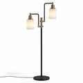 Lampe sur pied à deux éclairages en métal noir et verre opale 25 x 25 x 150cm