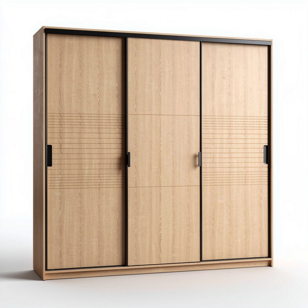 Armoire coulissante en bois de chêne 150 x 50 x 200cm avec designs graphiques