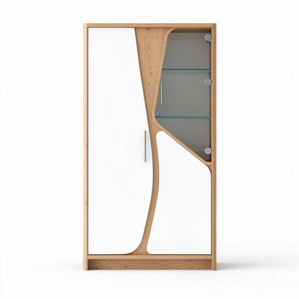 Armoire en bois avec portes en verre et rangement intégré 80 x 40 x 180cm