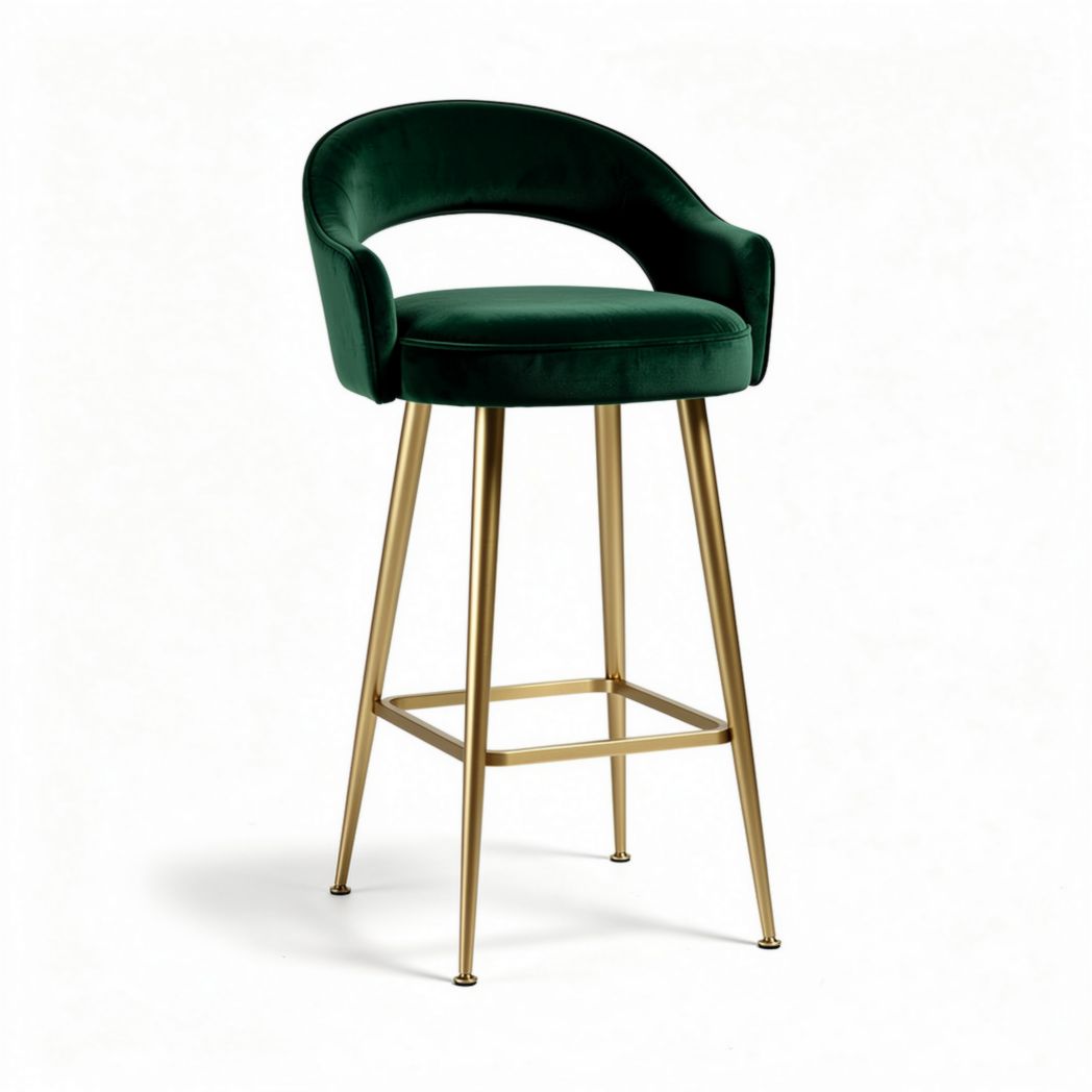 Tabouret de bar en velours vert avec pieds en métal doré 50 x 50 x 110cm