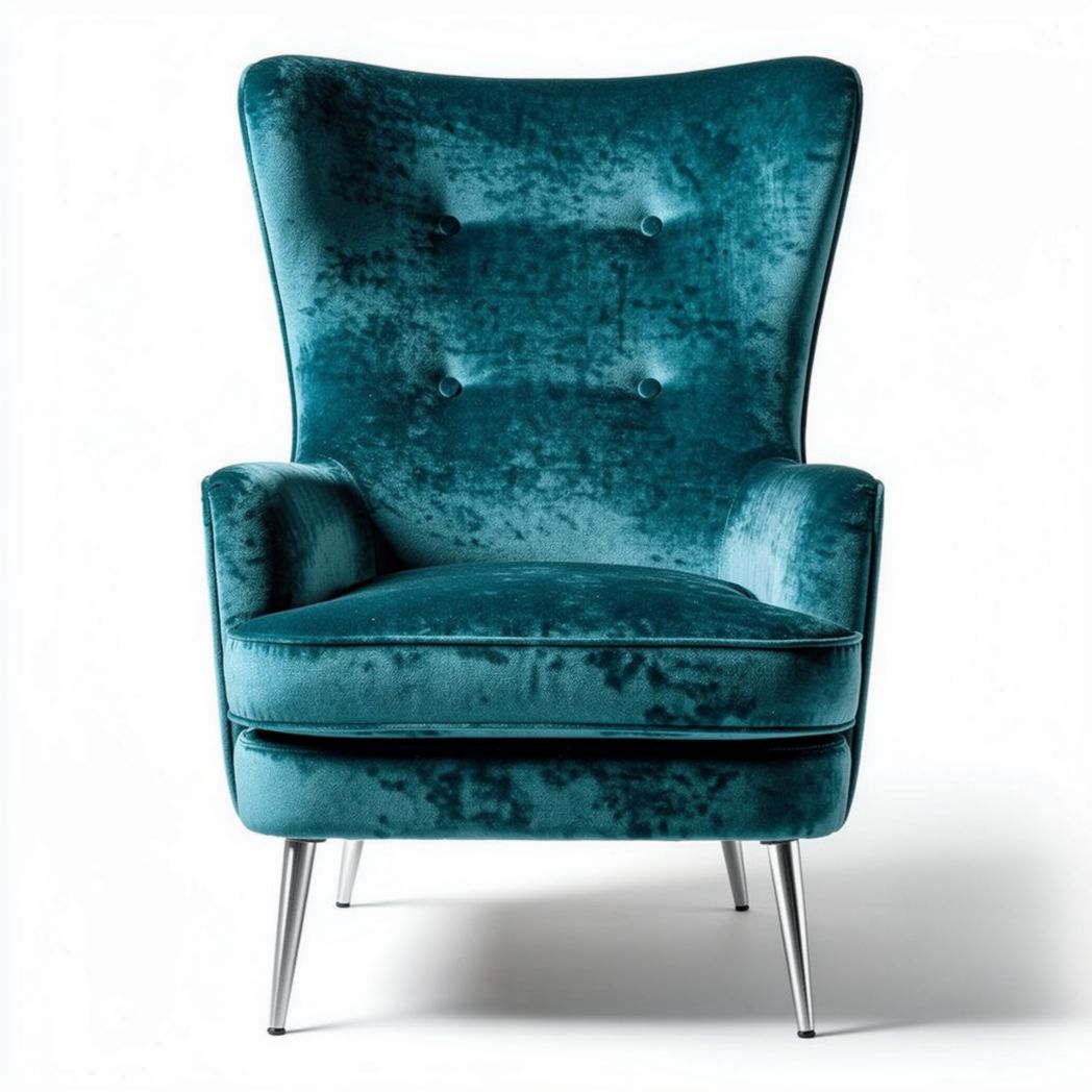 Fauteuil en velours vert canard avec pieds en métal 85 x 70 x 100cm