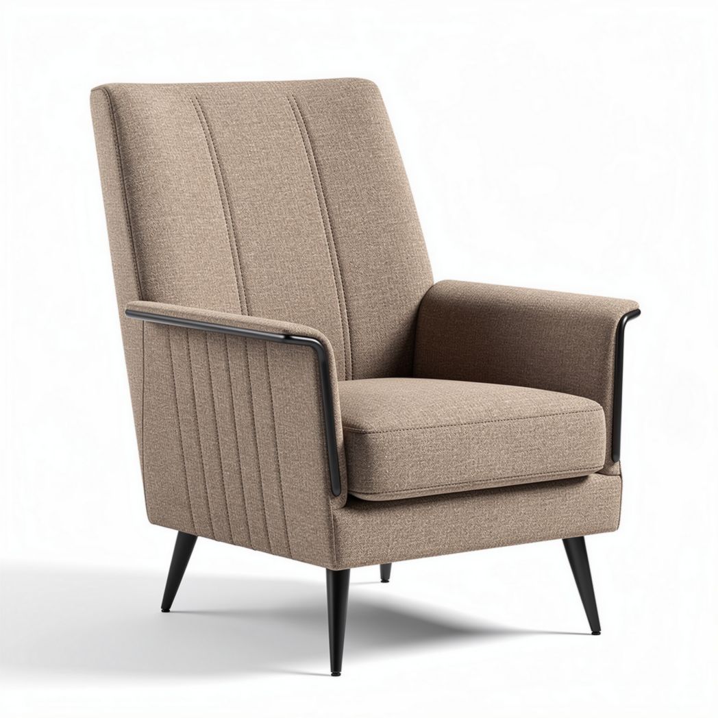 Fauteuil en tissu beige avec accoudoirs en métal dimensions 80 x 80 x 100cm