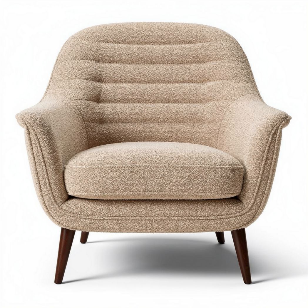 Fauteuil moderne en tissu beige avec pieds en bois de 80 x 80 x 85cm