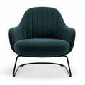Fauteuil en tissu bleu canard avec structure en métal noir dimensions 80 x 80 x 80cm
