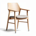 Chaise en bois clair avec accoudoirs et coussin gris dimensions 55 x 50 x 80cm