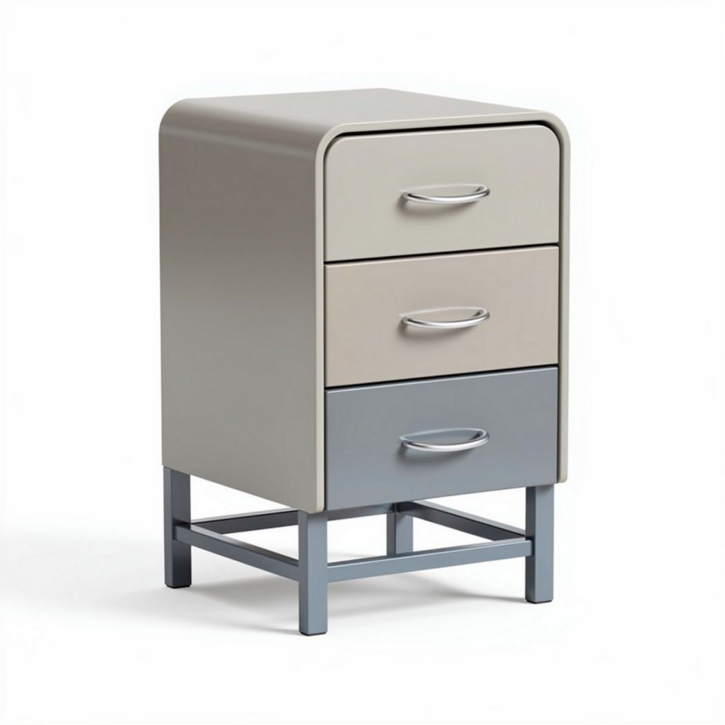 Meuble de rangement à 3 tiroirs en métal et MDF 45 x 40 x 70cm gris et beige